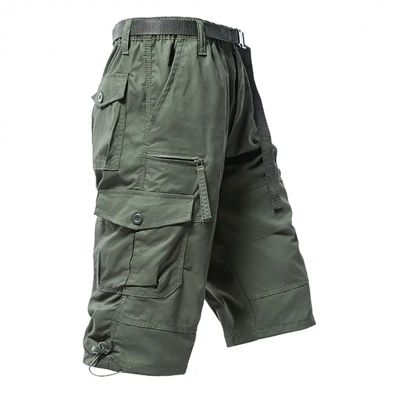 Men Army Green Cargo Shorts Cotton Summer Loose Fit