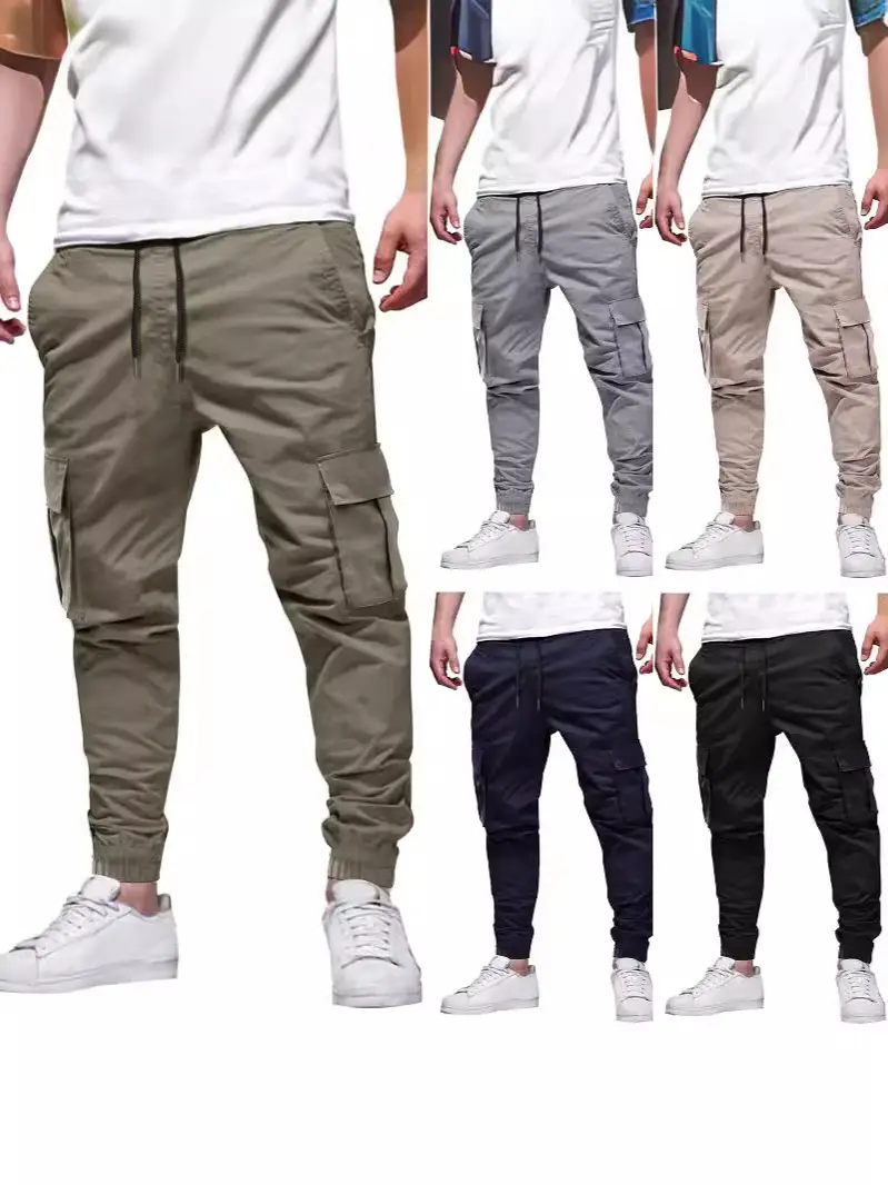 Men Multi-Pocket Drawstring Cargo Pants Summer Casual