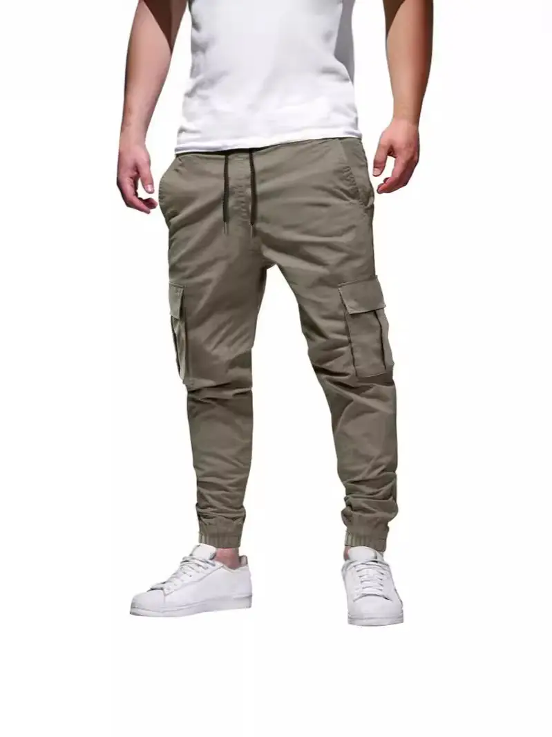 Men Multi-Pocket Drawstring Cargo Pants Summer Casual