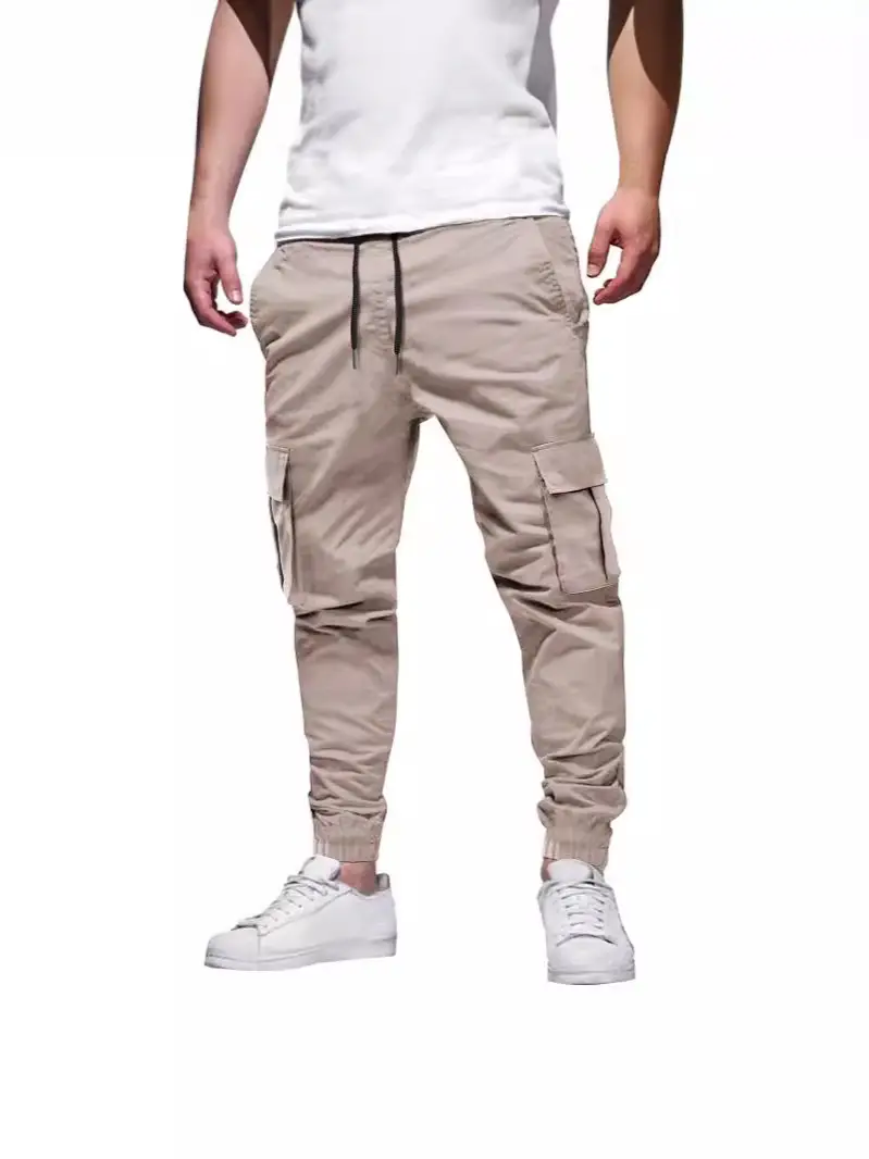 Men Multi-Pocket Drawstring Cargo Pants Summer Casual