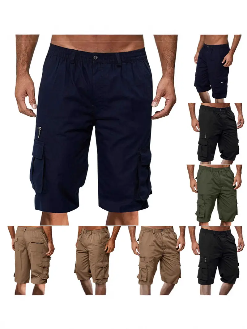 Men's Multi-pocket Cargo Shorts Loose Fit Outdoor Sports Navy Black Khaki Green