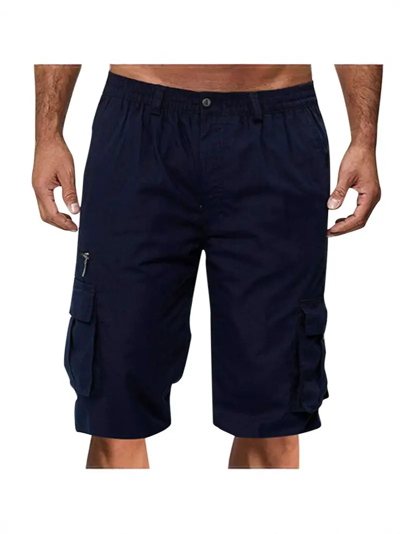 Men's Multi-pocket Cargo Shorts Loose Fit Outdoor Sports Navy Black Khaki Green