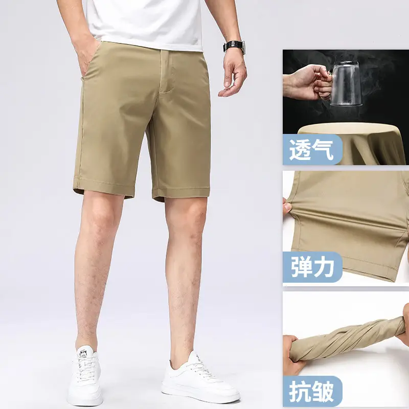 Men Straight Cut Shorts Beige Durable Summer Wear