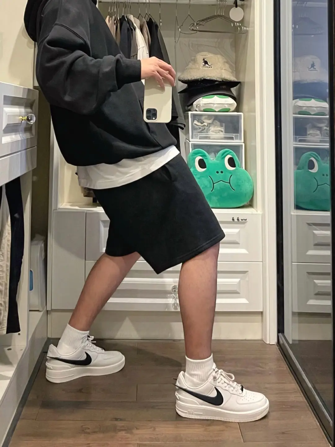 Men's Black Cotton Shorts with White Sneakers