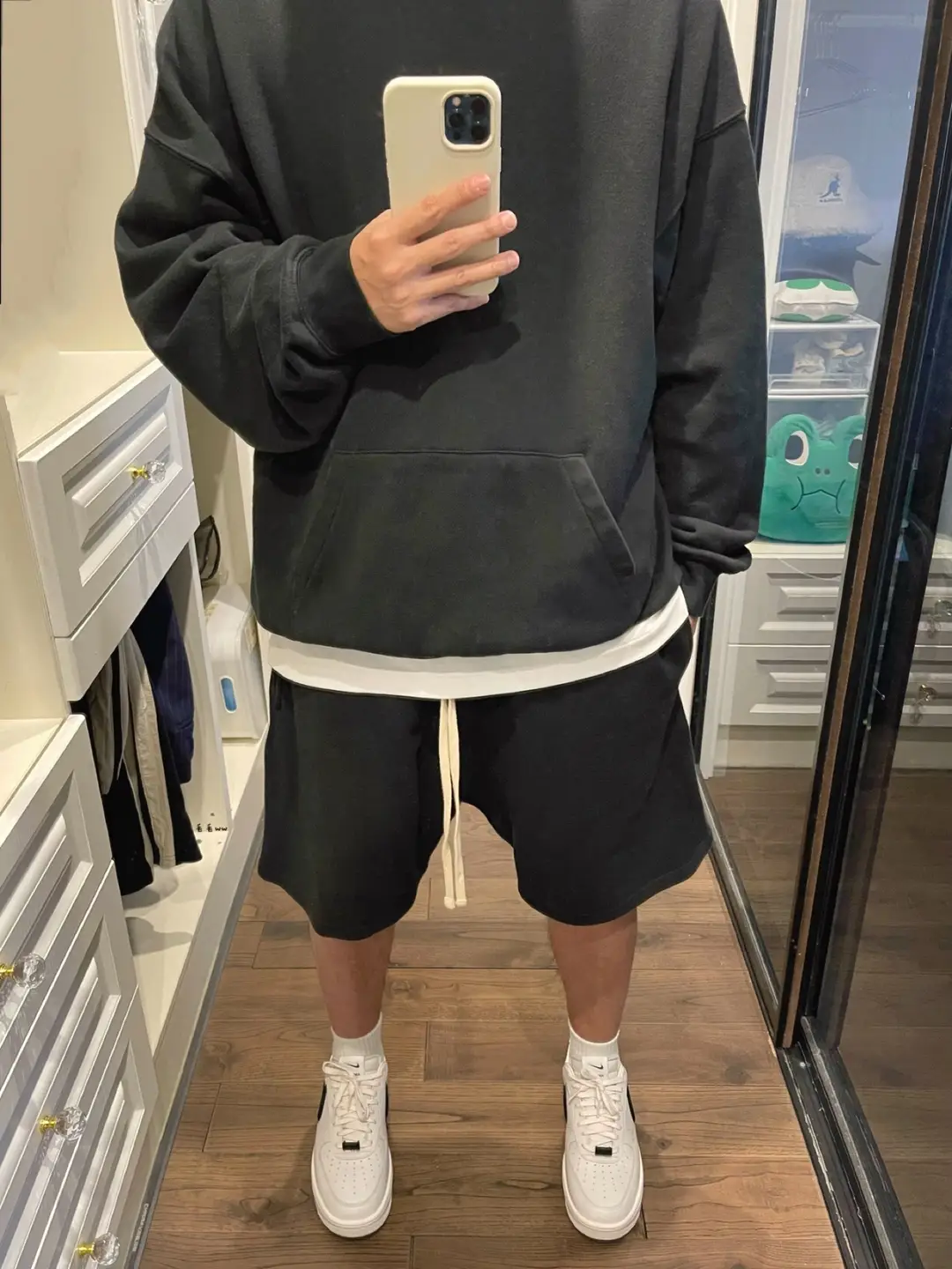 Men's Black Cotton Shorts with White Sneakers