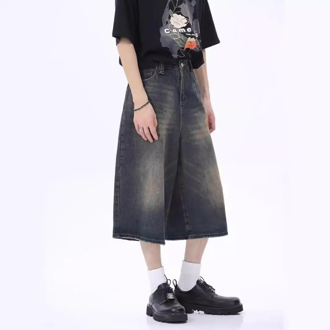 Men Denim Cropped Shorts S-Old Blue Trendy Modern