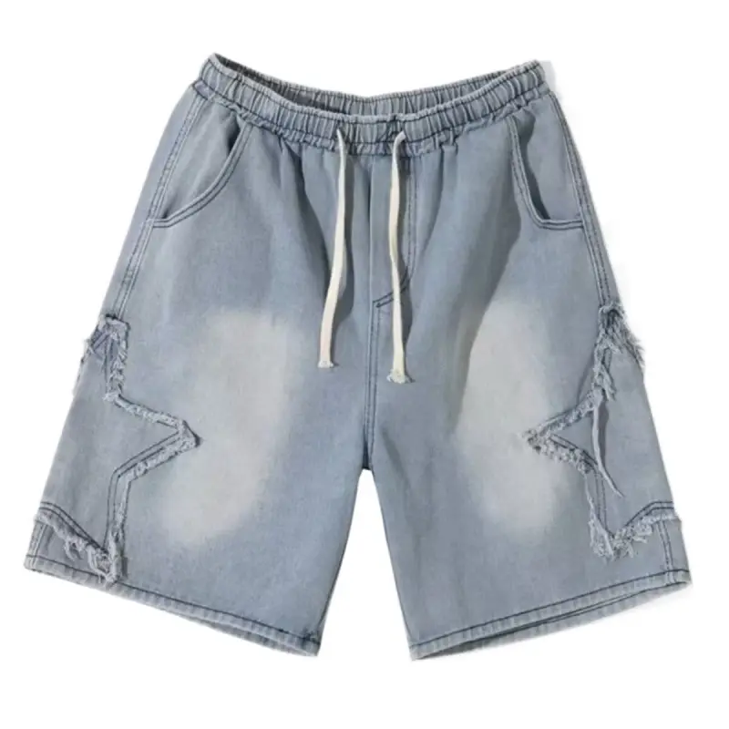 Men Washed Denim Shorts Loose Star Cut Summer