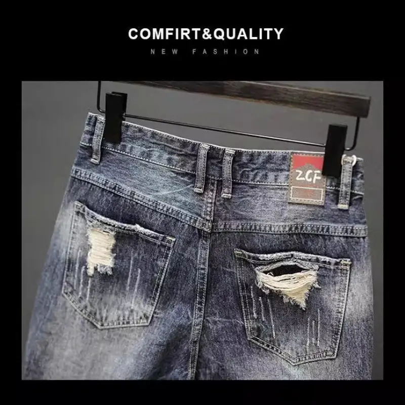 Men Denim Ripped Shorts Summer Casual Trendy