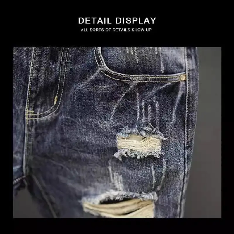 Men Denim Ripped Shorts Summer Casual Trendy