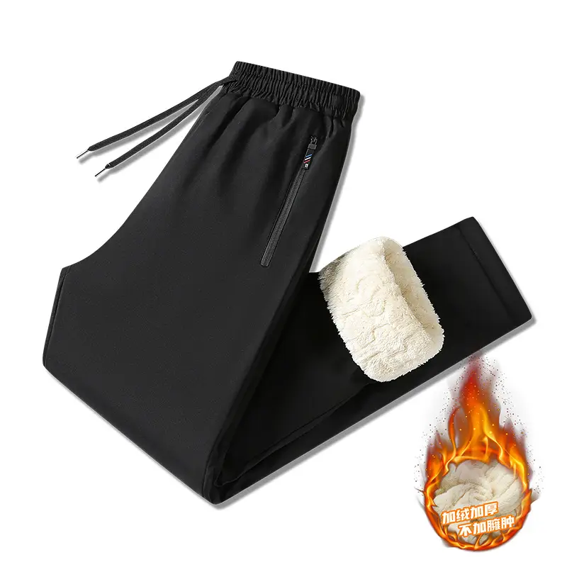 Men Winter Fleece Lined Thick Pants Black
