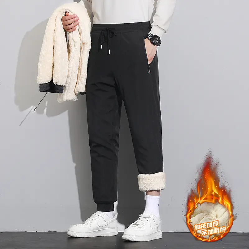 Men Winter Fleece Lined Thick Pants Black