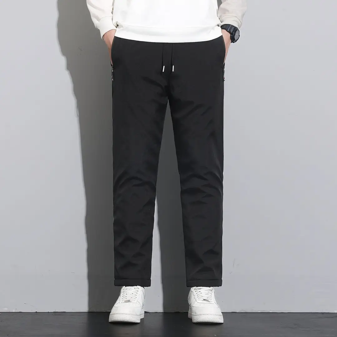 Men Winter Fleece Lined Thick Pants Black
