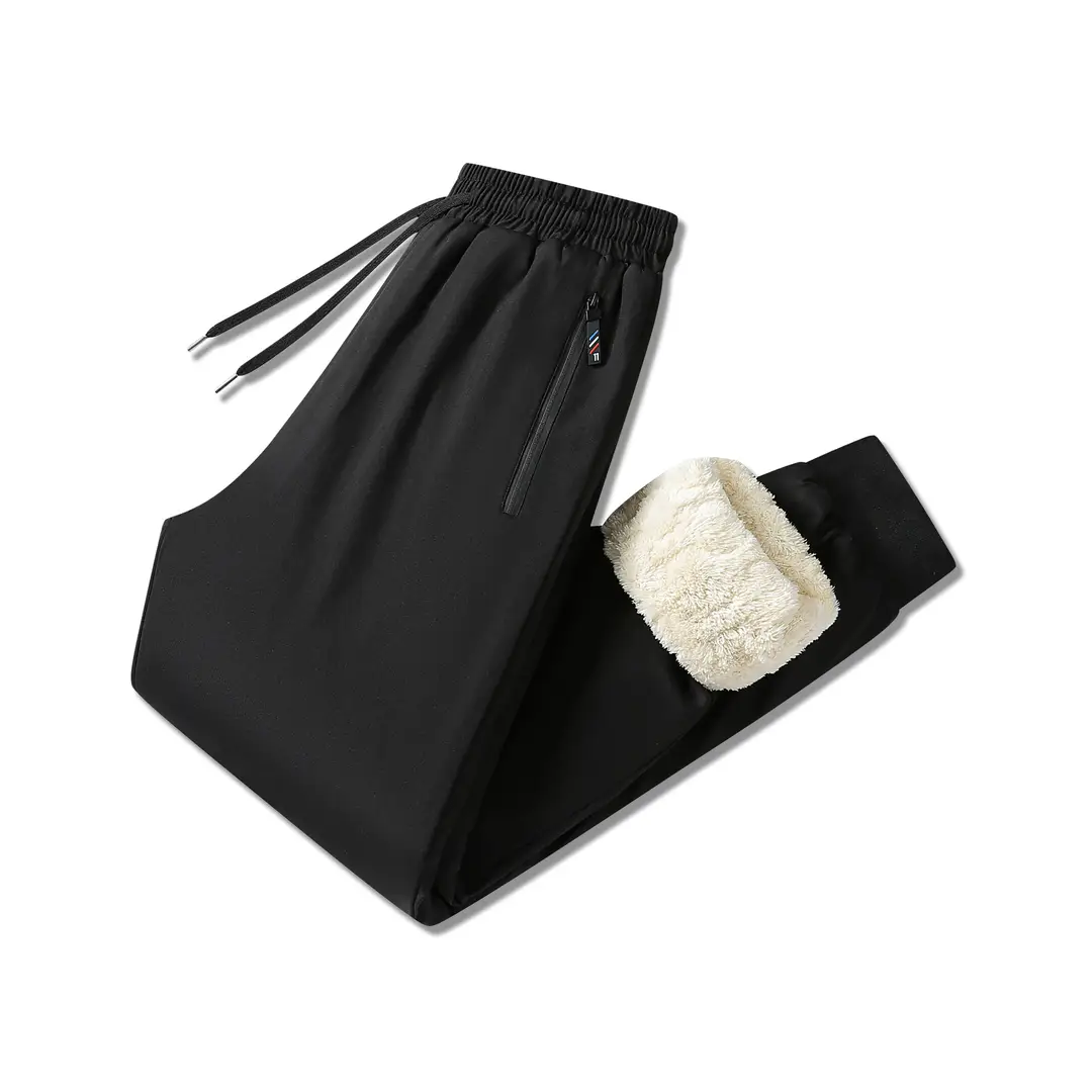 Men Winter Fleece Lined Thick Pants Black
