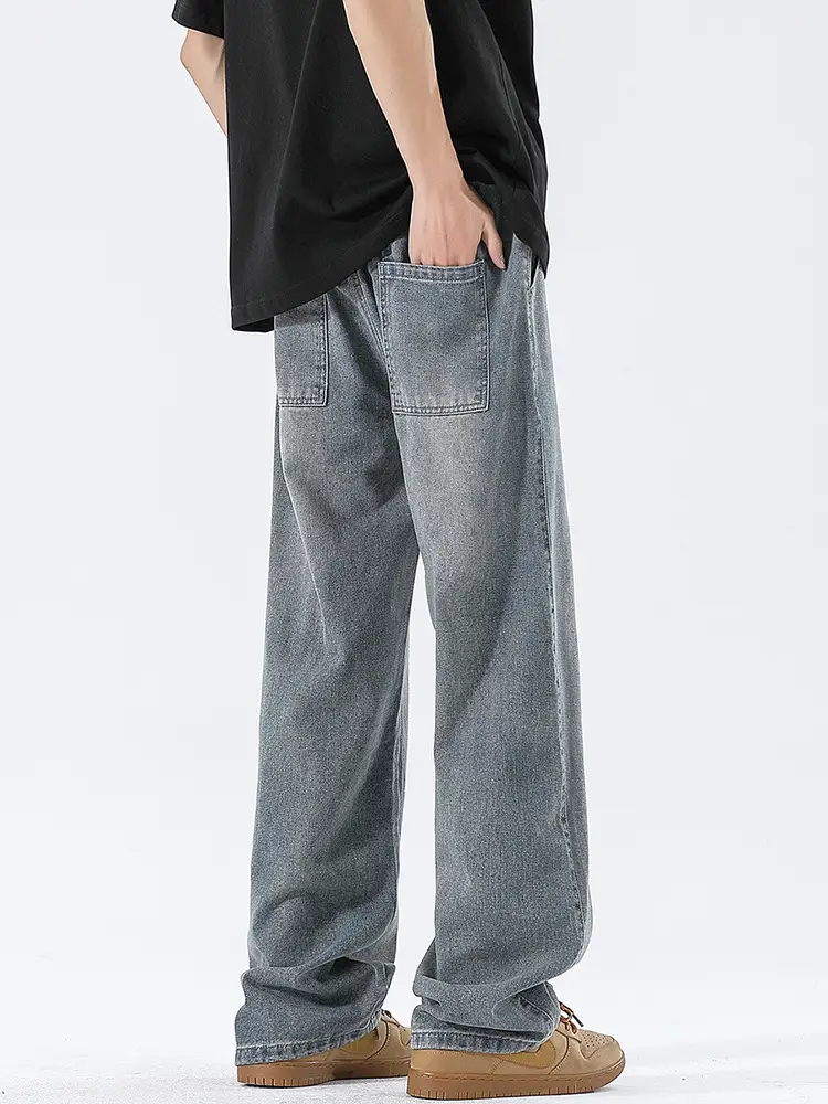 Wide Leg Jeans Blue Wash Drawstring Waist 2025