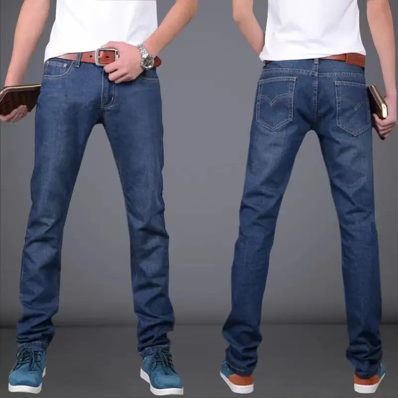 Men's Stretch Denim Pants Loose Fit High Waist Blue