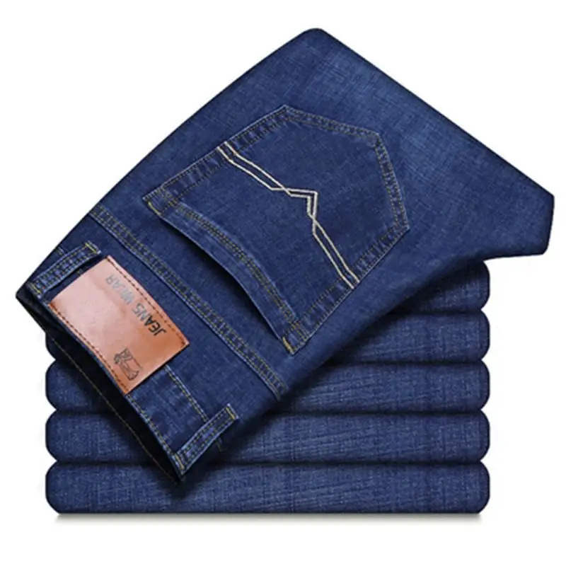 Men Stretch Denim Pants Plus Size Loose Casual Blue