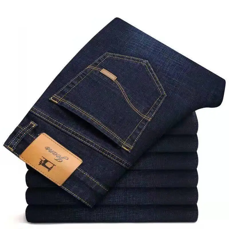 Men Stretch Denim Pants Plus Size Loose Casual Blue