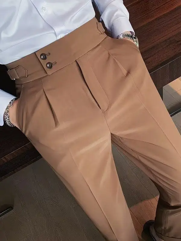 Men's High Waist Slim Fit Business Pants Black Autumn