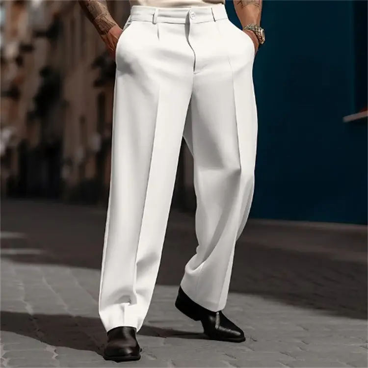 Men Formal Straight-leg Pants White Navy Grey Olive