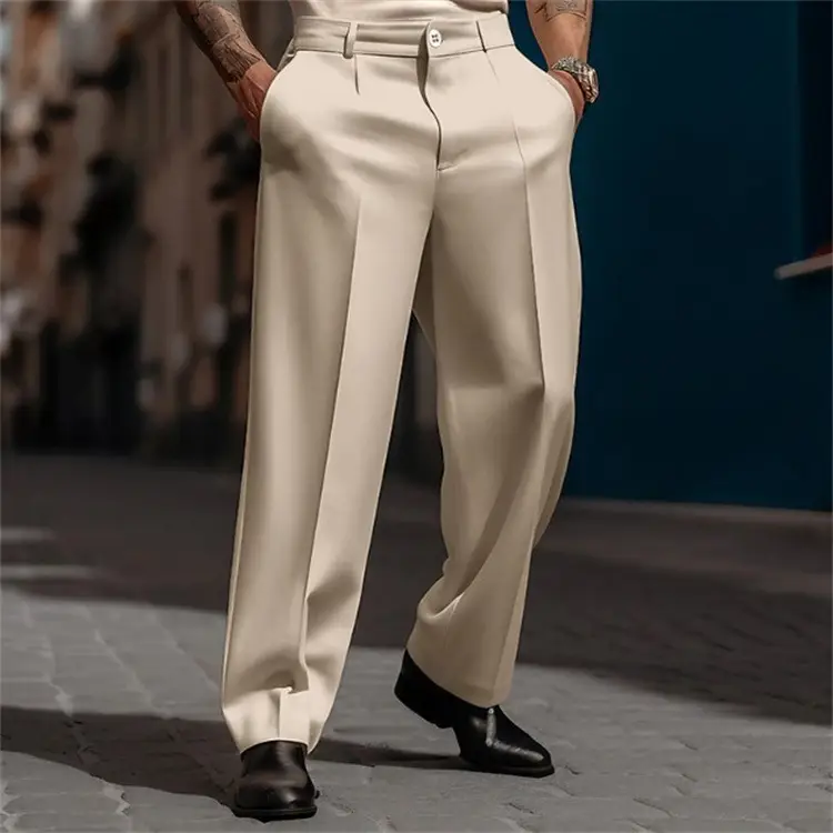 Men Formal Straight-leg Pants White Navy Grey Olive