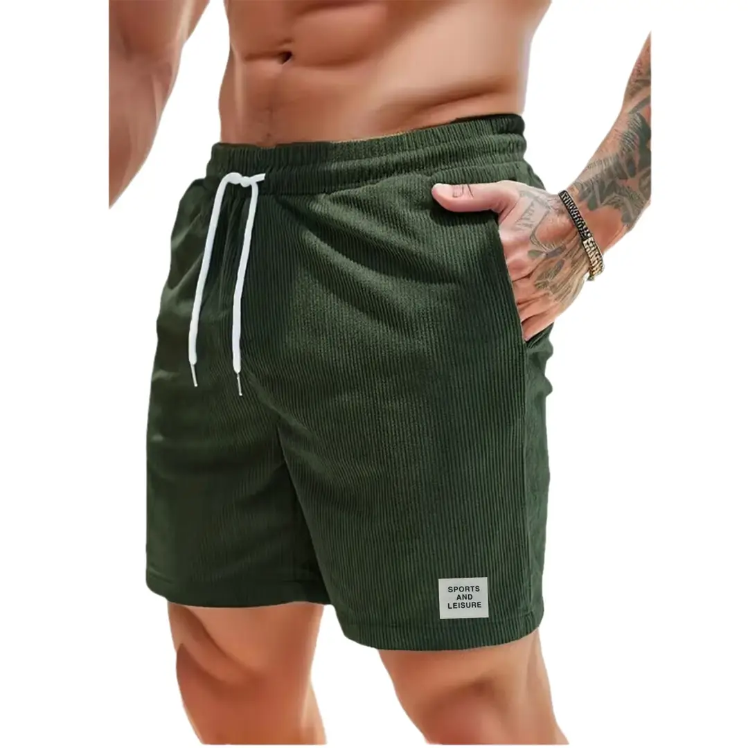 Men Corduroy Shorts S-Blue Summer Casual Sports
