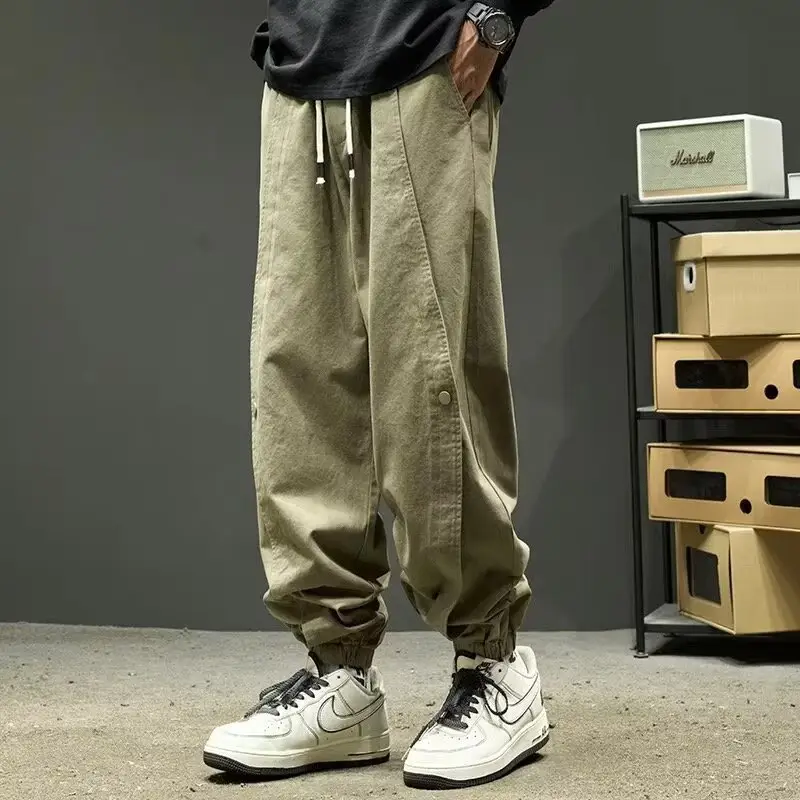 Men Plus Size Khaki Cotton Casual Pants 4XL