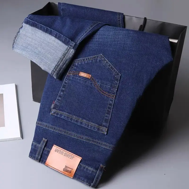 Men's Plus Size Stretch Denim Trousers Blue Loose Fit