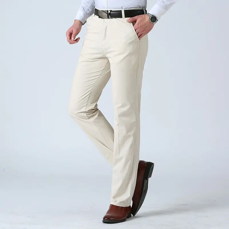 Men Cotton Casual Pants Grey Plus Size High Waist