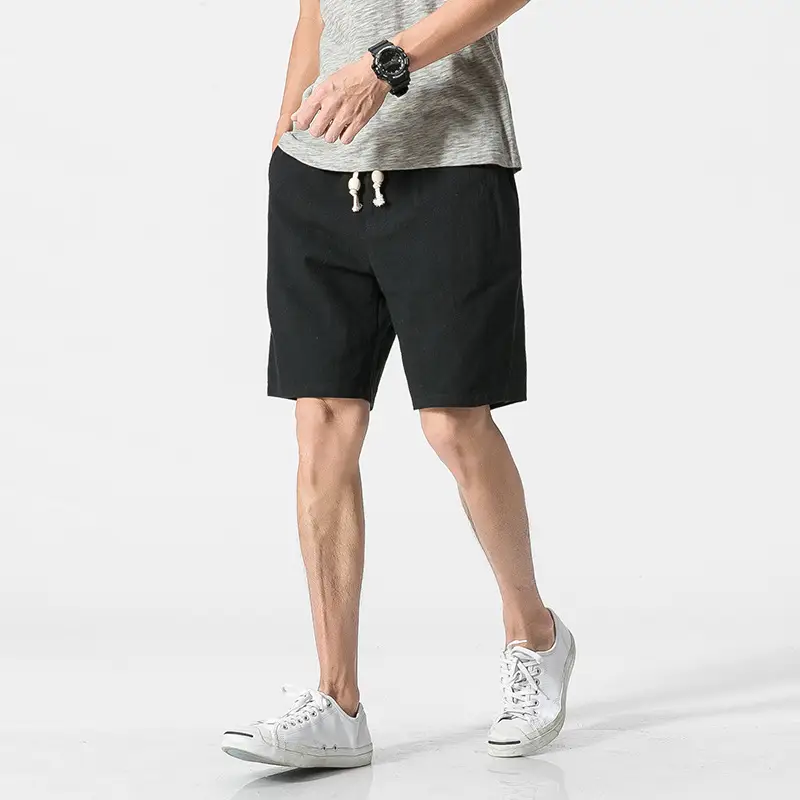 Men Cotton Linen Shorts Loose White Beach Style