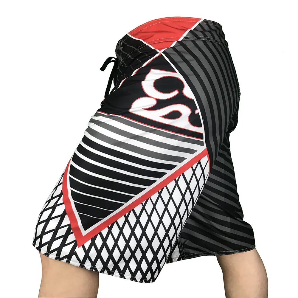 Men Striped Quick-Dry Beach Shorts Black White Red