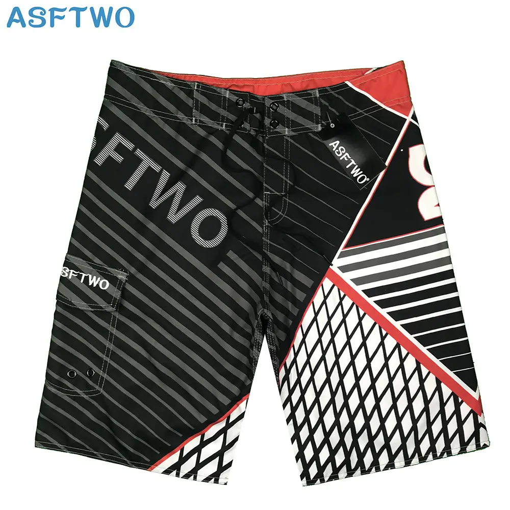 Men Striped Quick-Dry Beach Shorts Black White Red