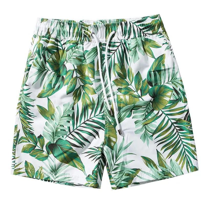 Men Green Leaf Beach Shorts Quick Dry Waterproof