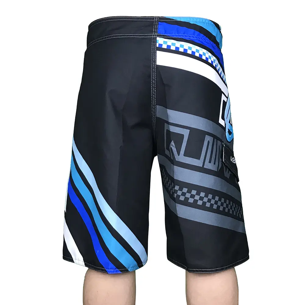 Men Quick-Dry Surf Shorts Blue Black White