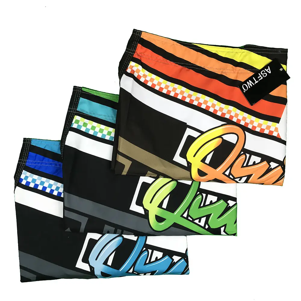 Men Quick-Dry Surf Shorts Blue Black White