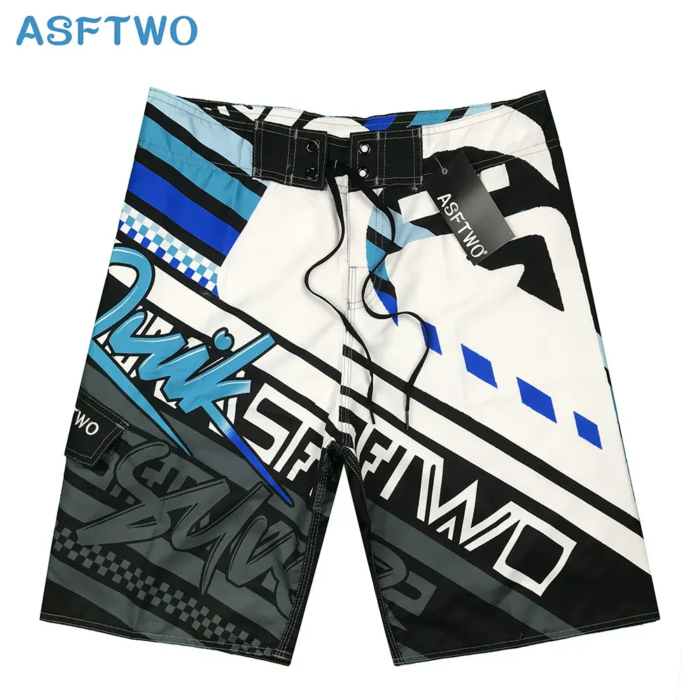Men Quick-Dry Surf Shorts Blue Black White