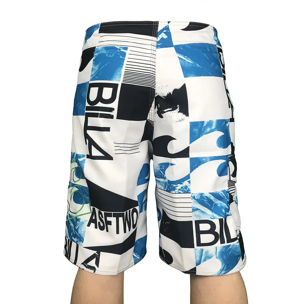 Men Quick-Dry Surf Beach Shorts Blue Black Pattern