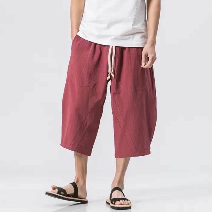Men Loose Cotton Linen Pants Grey Summer Casual