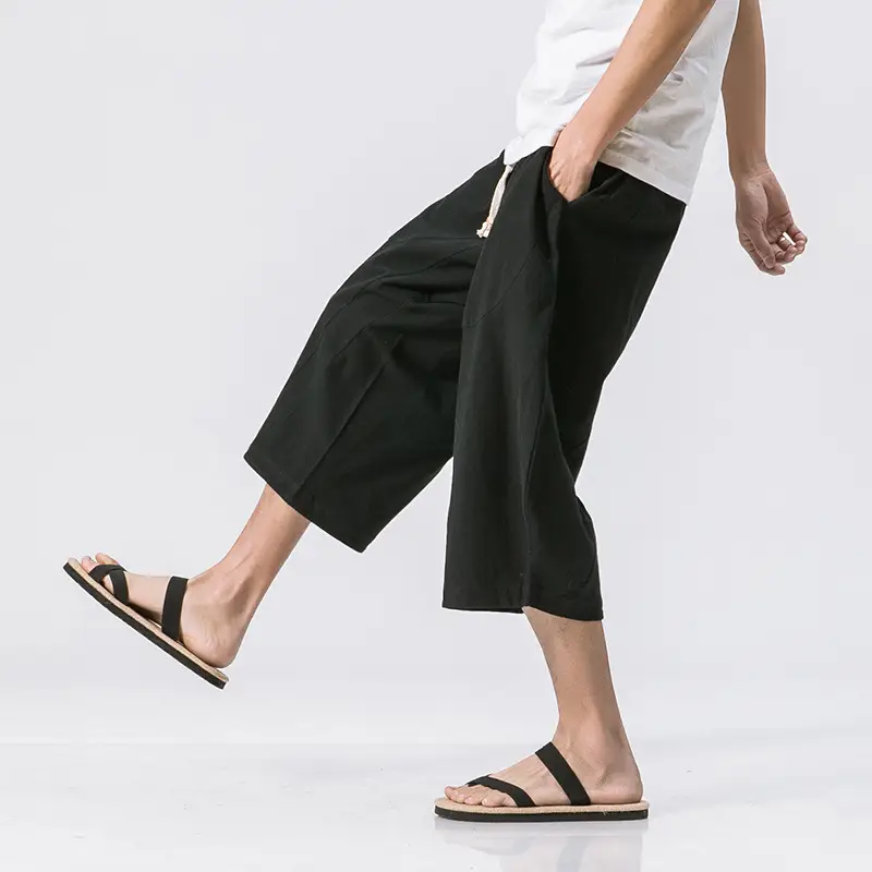 Men Loose Cotton Linen Pants Grey Summer Casual