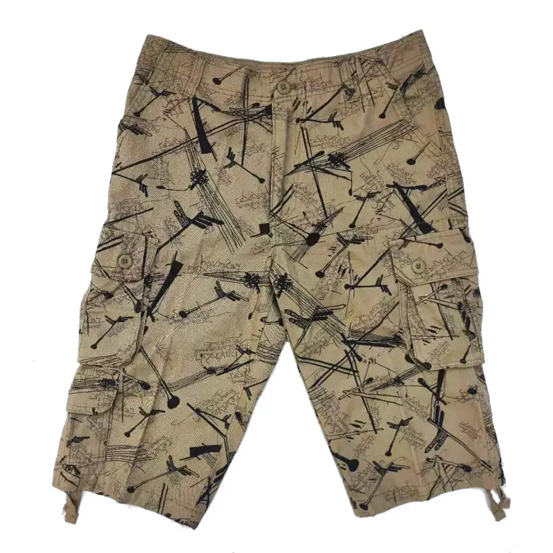 Men Cotton Khaki Capri Pants Loose Summer Work