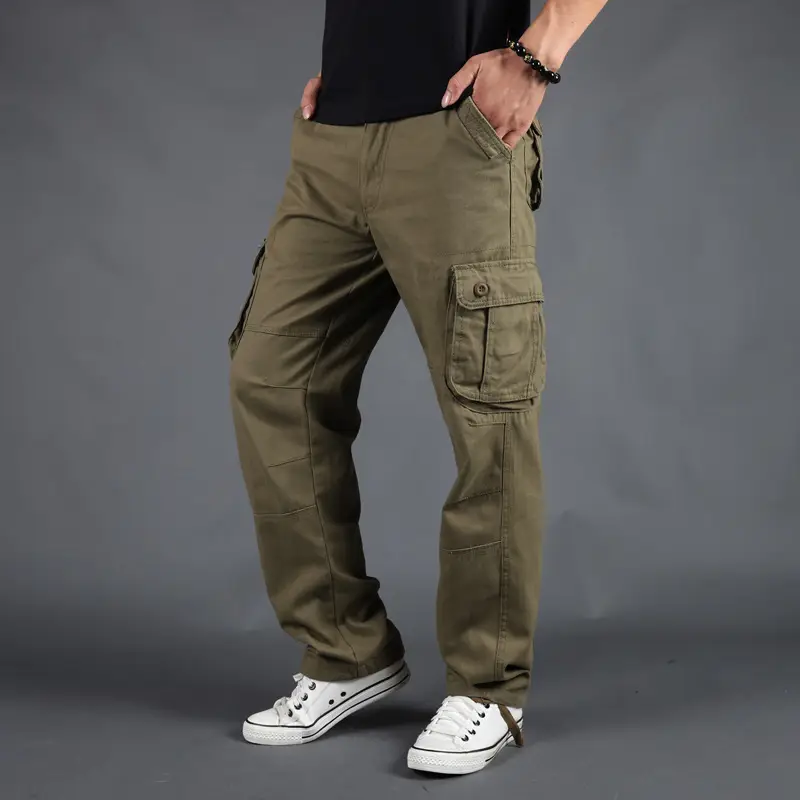 Men Khaki Cargo Pants Loose Fit Cotton Plus Size