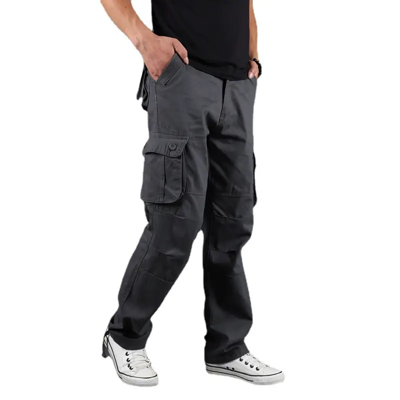 Men Khaki Cargo Pants Loose Fit Cotton Plus Size