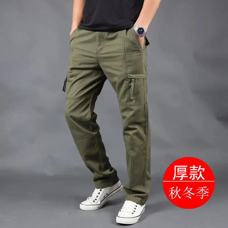 Men's Army Green Multi-Pocket Casual Pants