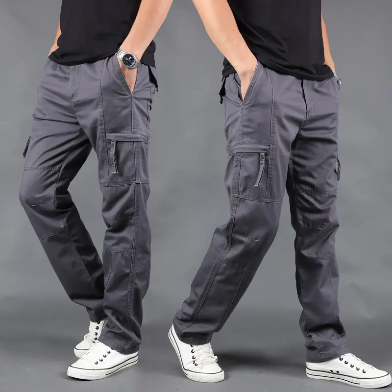 Men Multi Pocket Loose Gray Pants Plus Size Spring