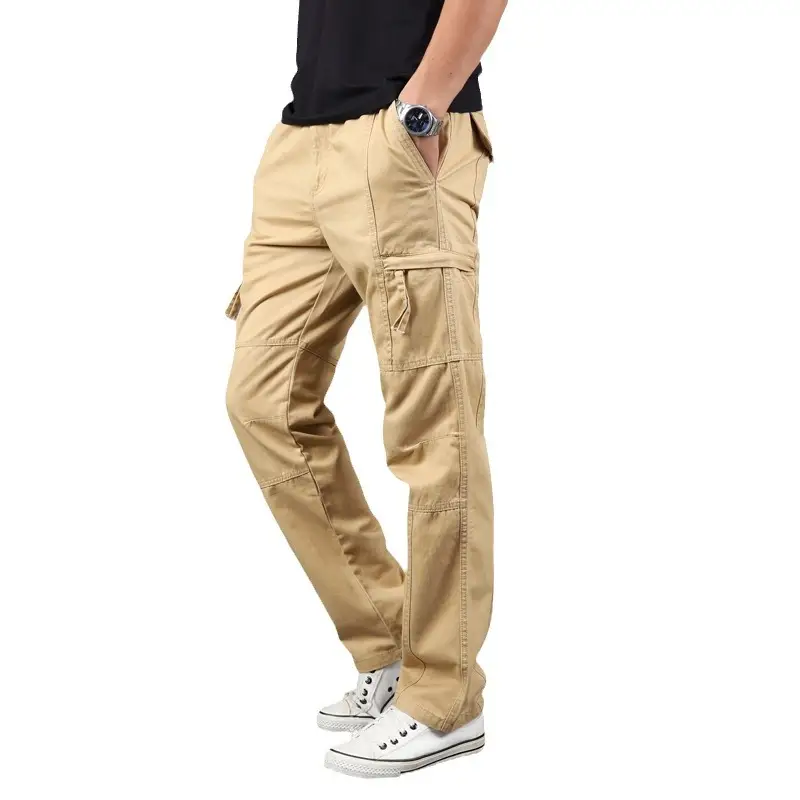 Men Multi Pocket Loose Gray Pants Plus Size Spring