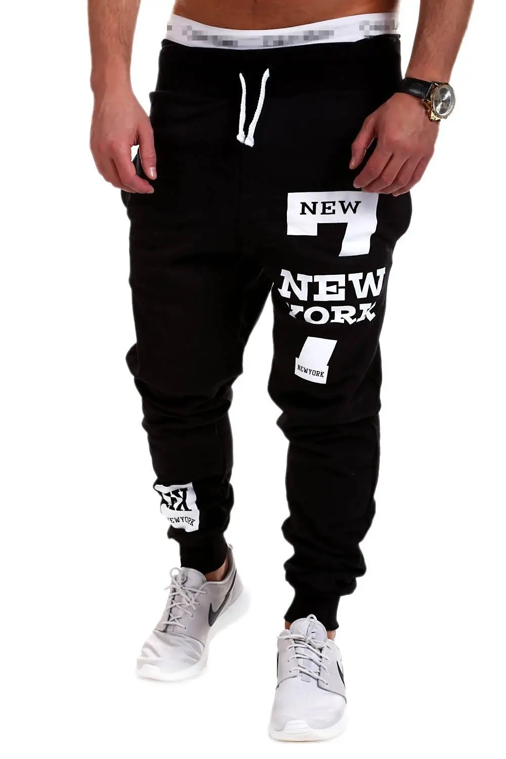 Men Black New York Graphic Joggers Casual Sports Pants