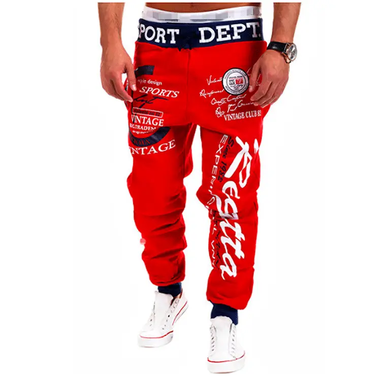 . New casual pants men's drawstring elastic waist letter printed loose sports pants