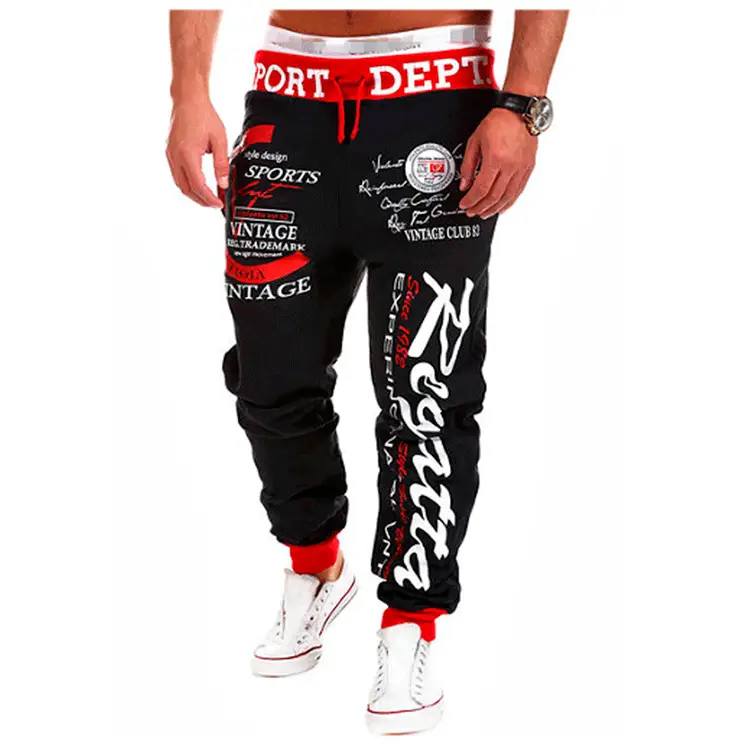 . New casual pants men's drawstring elastic waist letter printed loose sports pants