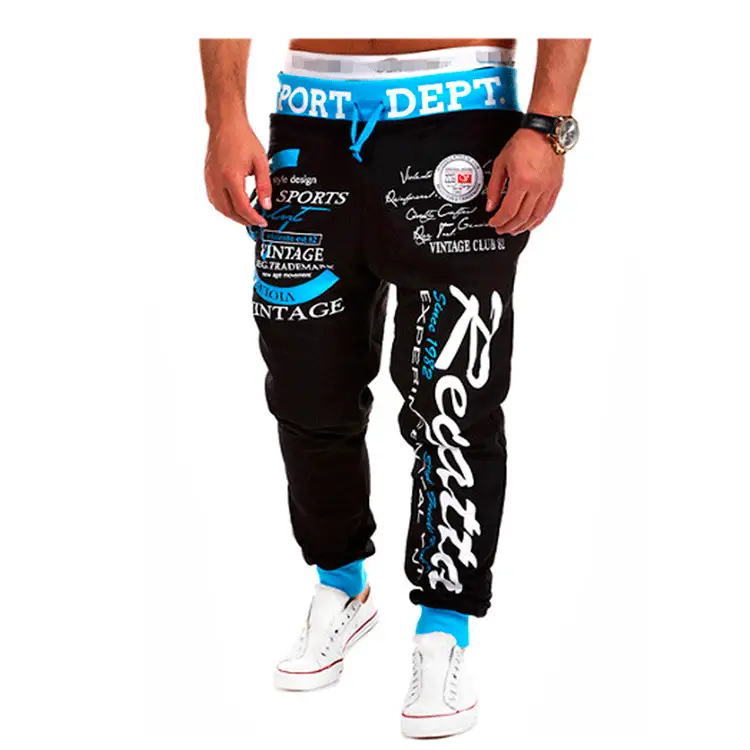 . New casual pants men's drawstring elastic waist letter printed loose sports pants