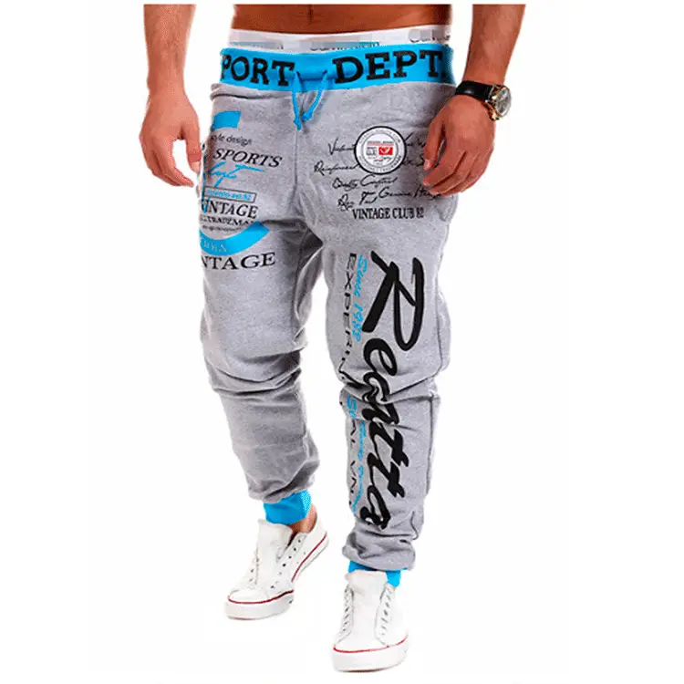 . New casual pants men's drawstring elastic waist letter printed loose sports pants