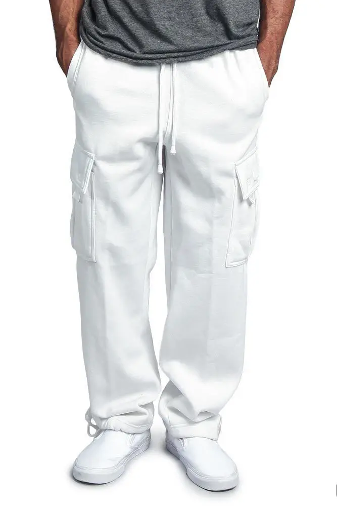 Men Black Loose Cargo Pants with Drawstring Waist